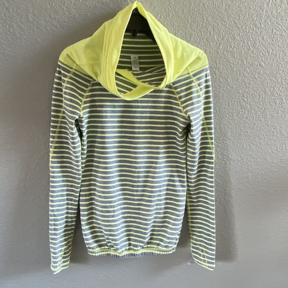 Ivivva By Lululemon Girls 14 Cowl Neck Pullover Yellow Grey Striped Long Sleeve - Picture 1 of 10